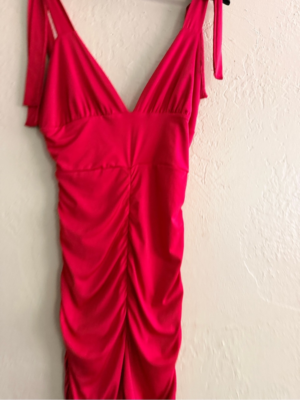 Fashion Nova Women’s Deep V-Neck Red Ruched Tie-Shoulder Jumpsuit, Size: S